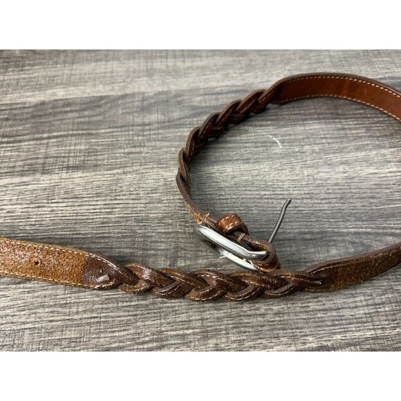 Ladies Leather Belt Brown Braid Silver Tone Buckle and End Tip 37" Long w/Buckle - Picture 6 of 8